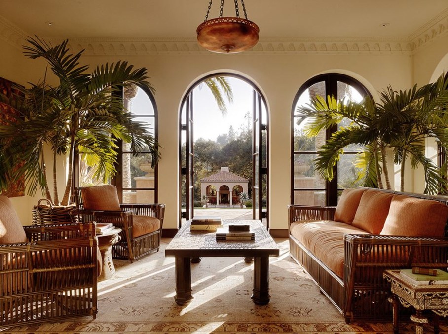 Mediterranean-Style living room design - The Greeks tend to supplement the interior scene with only wooden furniture, frequently using wicker armchairs and chairs