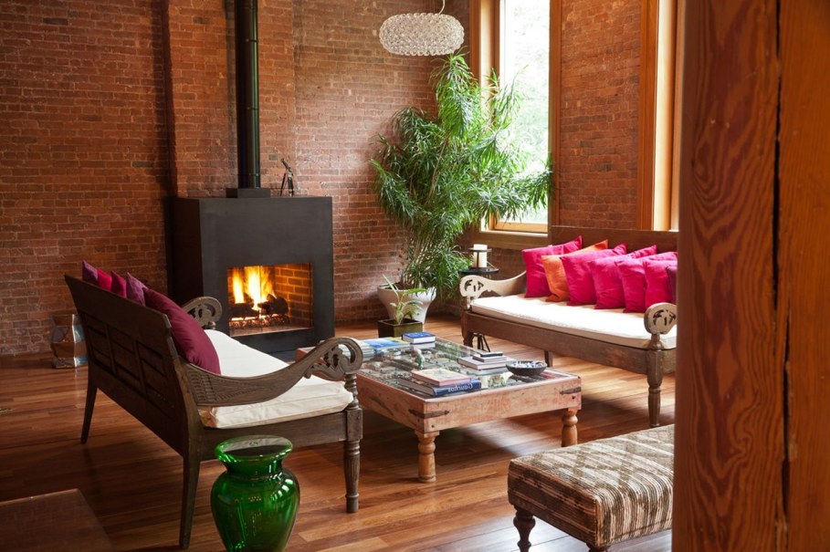 Loft Style interior design - Living room with Fireplace