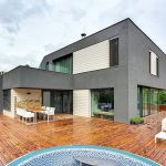 Architectureandinteriordesignofthethree storybuildinginmodernstylewithasaunaandapool