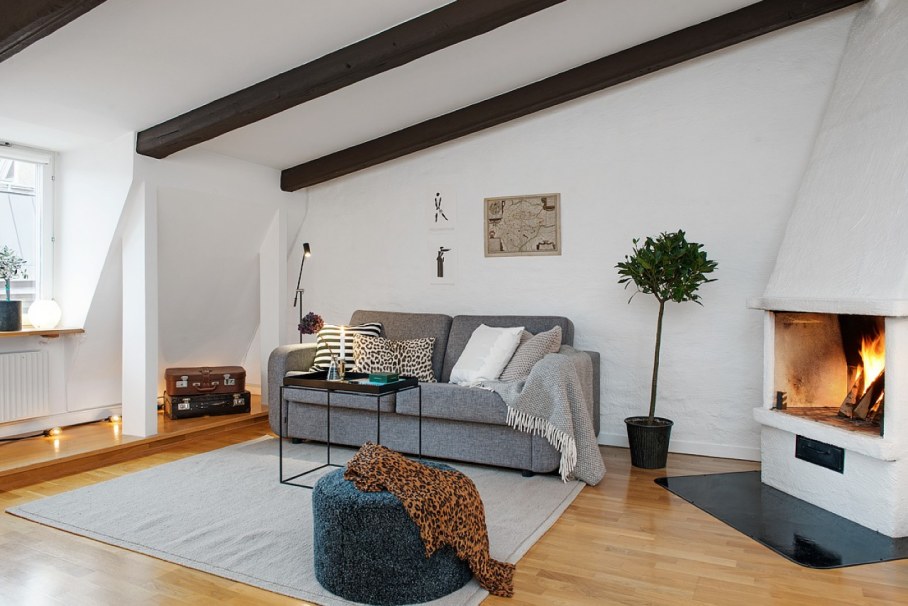 Decorate the zone around the fireplace - scandinavian style