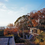 The house is on top of a ridge in Japan