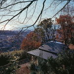 The house is on top of a ridge in Japan