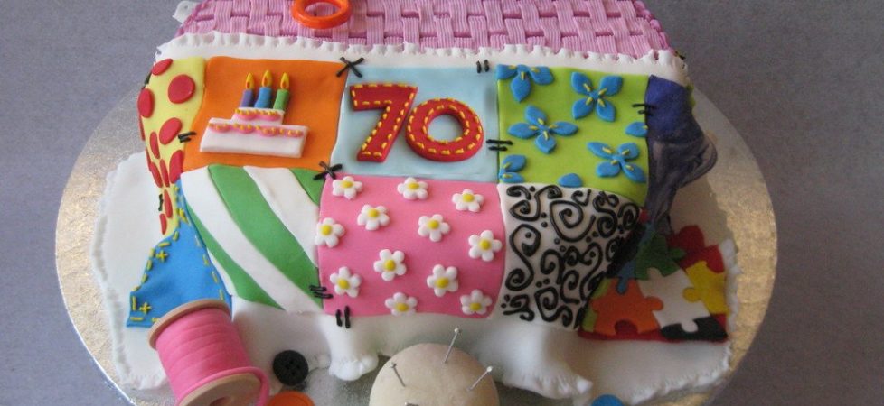 70th Birthday Decorations Ideas Cake Sewing Basket with Patchwork