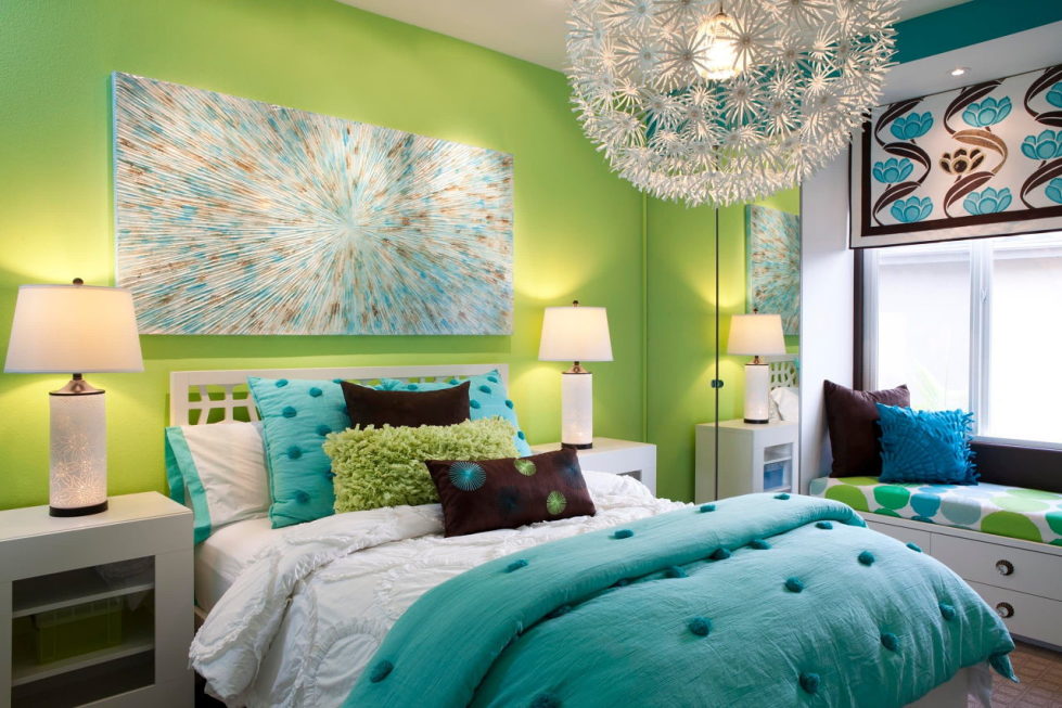 The blue and green colors in the interior
