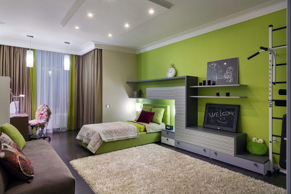 The grey and green color in the interior