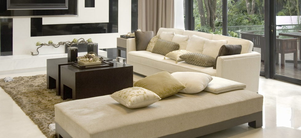 White Grey and Beige Living Room Interior