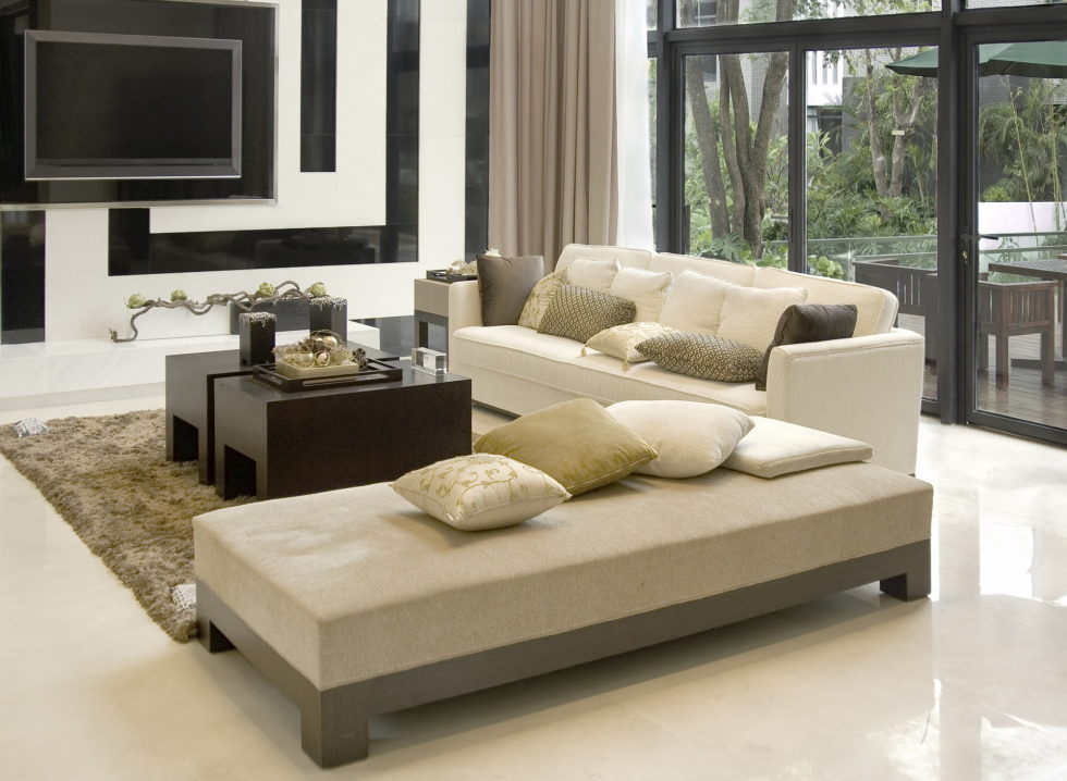 White Grey and Beige Living Room Interior